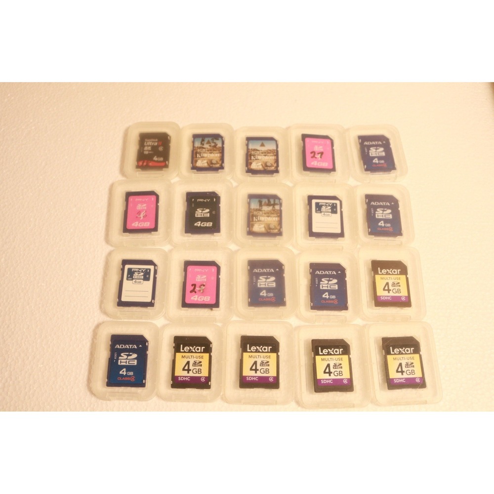Lot of 20 4GB SDHC Flash Memory Cards Mixed Brands Lexar ADATA PNY Kingston